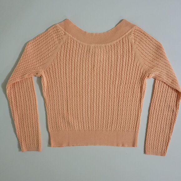 Talbots Peach V-neck Long Sleeve Cable Stitch Pullover Sweater - Picture 11 of 12